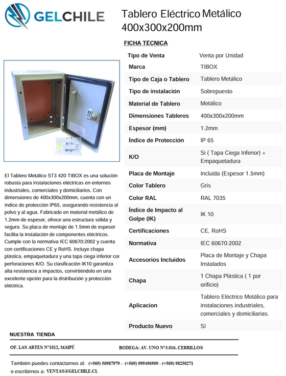 Tablero Eléctrico TIBOX 400x300x200 mm